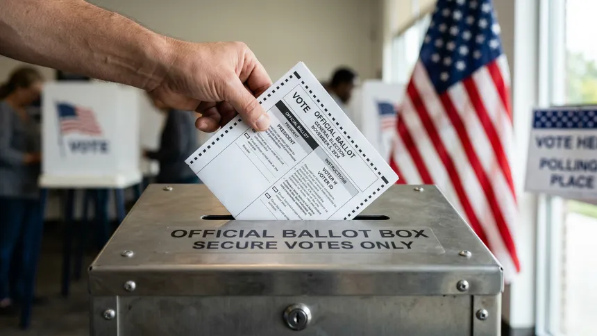 Person placing ballot into ballot box